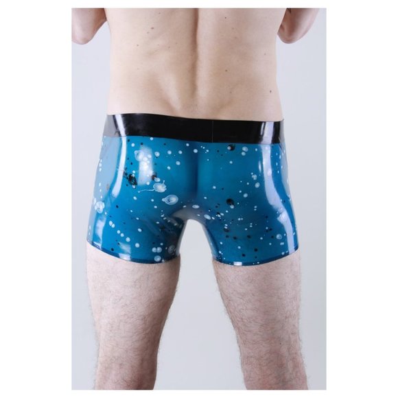 RARE Blue Marbled Latex Zip Front Short by Latex 101 - Picture 2 of 2